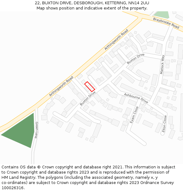 22, BUXTON DRIVE, DESBOROUGH, KETTERING, NN14 2UU: Location map and indicative extent of plot