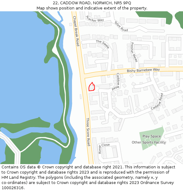 22, CADDOW ROAD, NORWICH, NR5 9PQ: Location map and indicative extent of plot