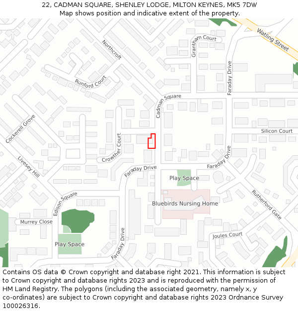 22, CADMAN SQUARE, SHENLEY LODGE, MILTON KEYNES, MK5 7DW: Location map and indicative extent of plot