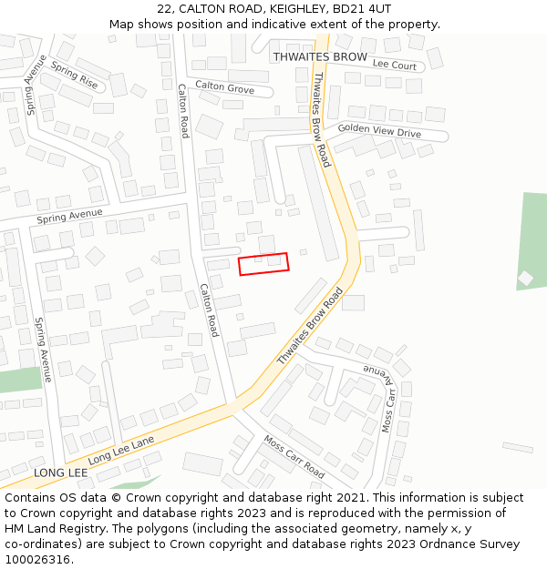 22, CALTON ROAD, KEIGHLEY, BD21 4UT: Location map and indicative extent of plot