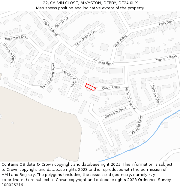 22, CALVIN CLOSE, ALVASTON, DERBY, DE24 0HX: Location map and indicative extent of plot