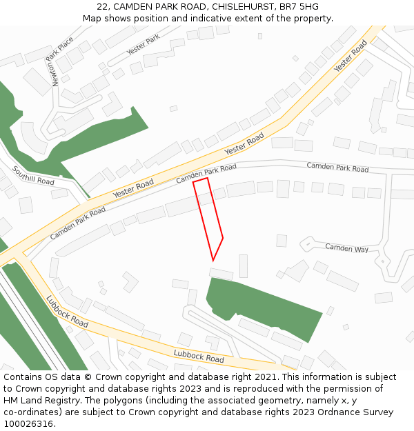 22, CAMDEN PARK ROAD, CHISLEHURST, BR7 5HG: Location map and indicative extent of plot