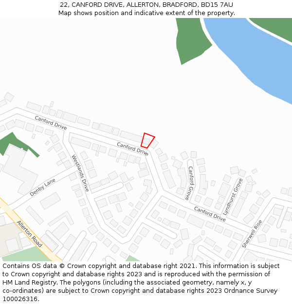 22, CANFORD DRIVE, ALLERTON, BRADFORD, BD15 7AU: Location map and indicative extent of plot
