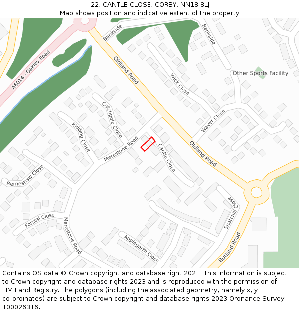 22, CANTLE CLOSE, CORBY, NN18 8LJ: Location map and indicative extent of plot