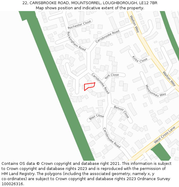 22, CARISBROOKE ROAD, MOUNTSORREL, LOUGHBOROUGH, LE12 7BR: Location map and indicative extent of plot