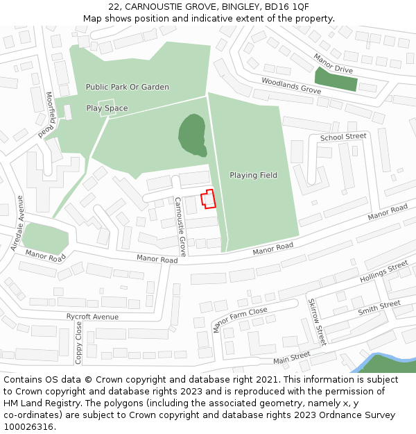 22, CARNOUSTIE GROVE, BINGLEY, BD16 1QF: Location map and indicative extent of plot