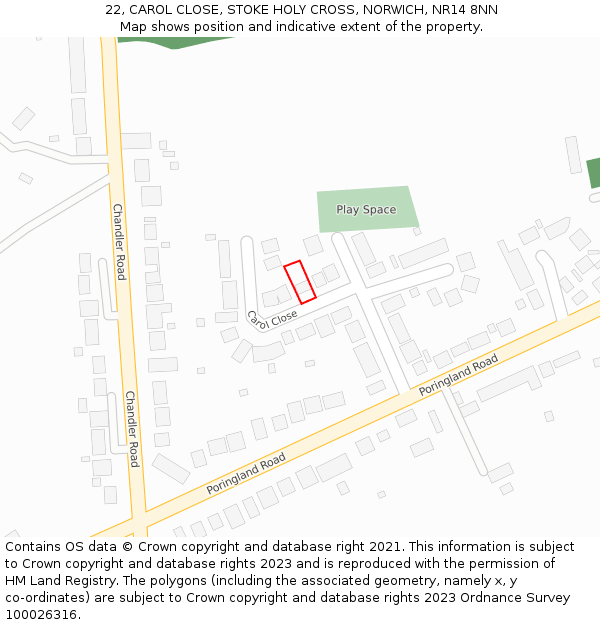 22, CAROL CLOSE, STOKE HOLY CROSS, NORWICH, NR14 8NN: Location map and indicative extent of plot