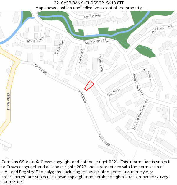 22, CARR BANK, GLOSSOP, SK13 8TT: Location map and indicative extent of plot