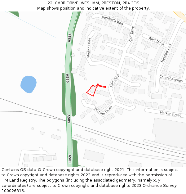 22, CARR DRIVE, WESHAM, PRESTON, PR4 3DS: Location map and indicative extent of plot