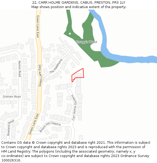 22, CARR HOLME GARDENS, CABUS, PRESTON, PR3 1LY: Location map and indicative extent of plot