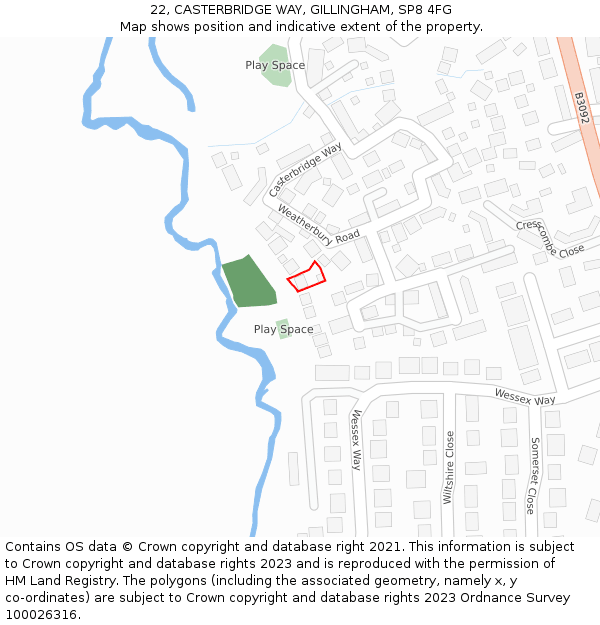 22, CASTERBRIDGE WAY, GILLINGHAM, SP8 4FG: Location map and indicative extent of plot