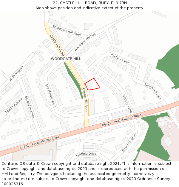 22, CASTLE HILL ROAD, BURY, BL9 7RN: Location map and indicative extent of plot