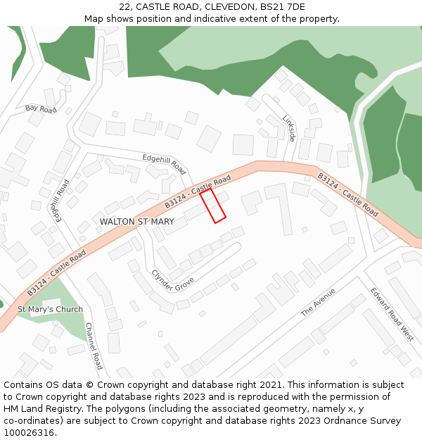 22, CASTLE ROAD, CLEVEDON, BS21 7DE: Location map and indicative extent of plot