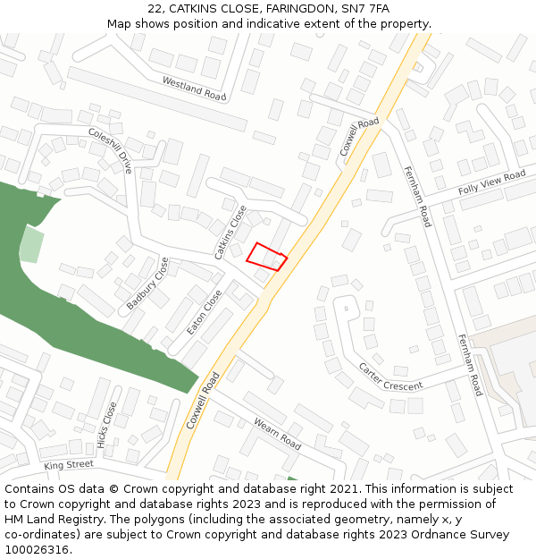 22, CATKINS CLOSE, FARINGDON, SN7 7FA: Location map and indicative extent of plot