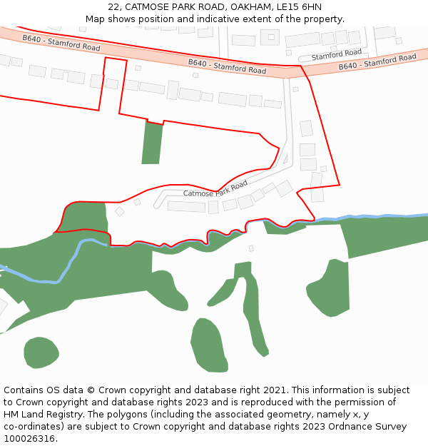 22, CATMOSE PARK ROAD, OAKHAM, LE15 6HN: Location map and indicative extent of plot
