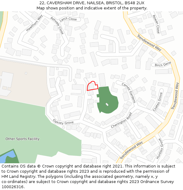 22, CAVERSHAM DRIVE, NAILSEA, BRISTOL, BS48 2UX: Location map and indicative extent of plot