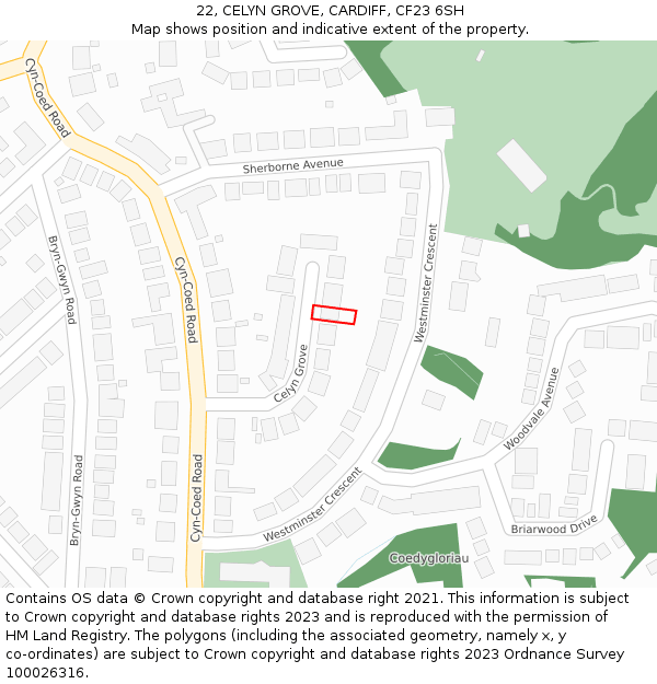 22, CELYN GROVE, CARDIFF, CF23 6SH: Location map and indicative extent of plot