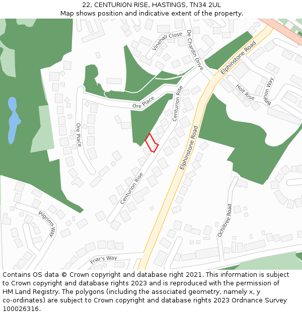 22, CENTURION RISE, HASTINGS, TN34 2UL: Location map and indicative extent of plot