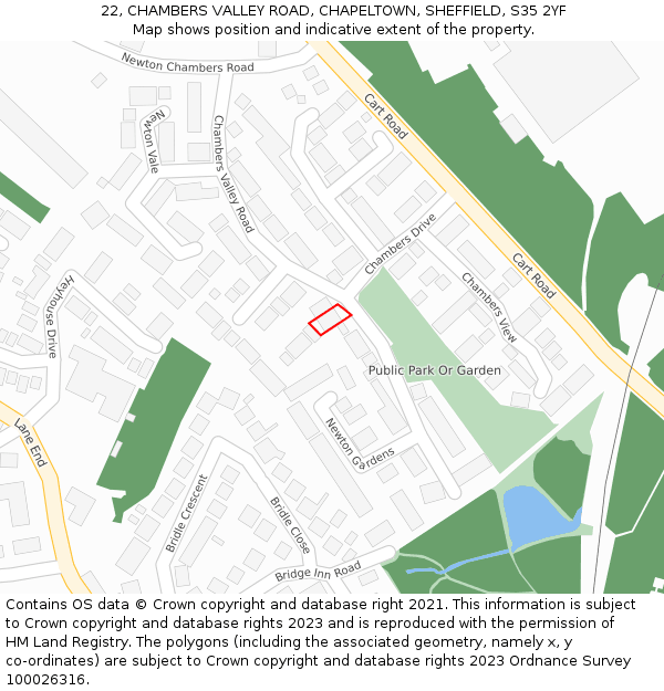 22, CHAMBERS VALLEY ROAD, CHAPELTOWN, SHEFFIELD, S35 2YF: Location map and indicative extent of plot