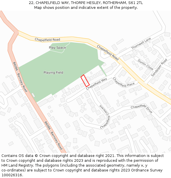 22, CHAPELFIELD WAY, THORPE HESLEY, ROTHERHAM, S61 2TL: Location map and indicative extent of plot