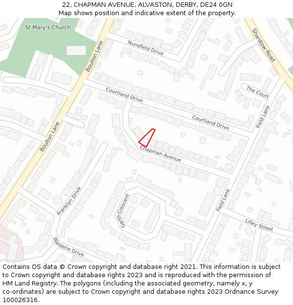 22, CHAPMAN AVENUE, ALVASTON, DERBY, DE24 0GN: Location map and indicative extent of plot