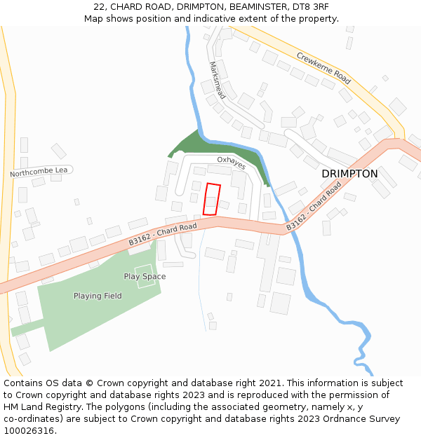 22, CHARD ROAD, DRIMPTON, BEAMINSTER, DT8 3RF: Location map and indicative extent of plot