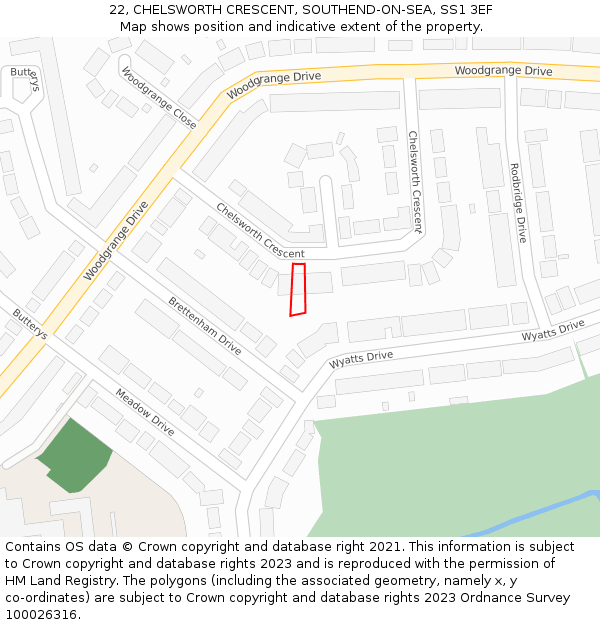 22, CHELSWORTH CRESCENT, SOUTHEND-ON-SEA, SS1 3EF: Location map and indicative extent of plot