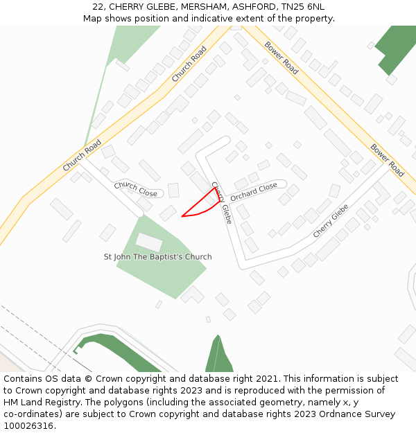 22, CHERRY GLEBE, MERSHAM, ASHFORD, TN25 6NL: Location map and indicative extent of plot