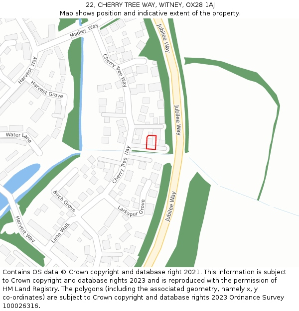 22, CHERRY TREE WAY, WITNEY, OX28 1AJ: Location map and indicative extent of plot