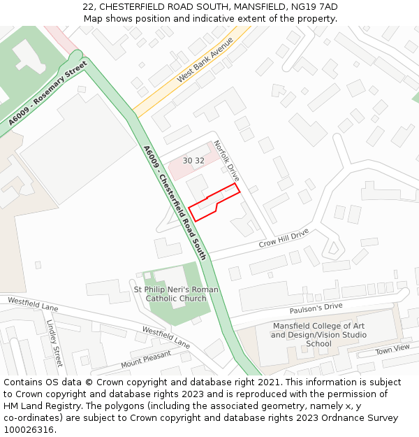 22, CHESTERFIELD ROAD SOUTH, MANSFIELD, NG19 7AD: Location map and indicative extent of plot