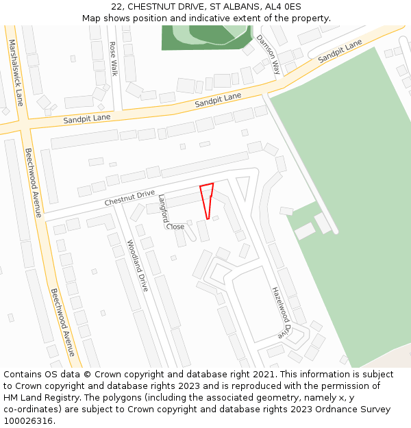 22, CHESTNUT DRIVE, ST ALBANS, AL4 0ES: Location map and indicative extent of plot