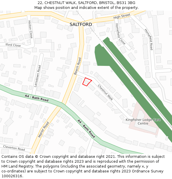 22, CHESTNUT WALK, SALTFORD, BRISTOL, BS31 3BG: Location map and indicative extent of plot