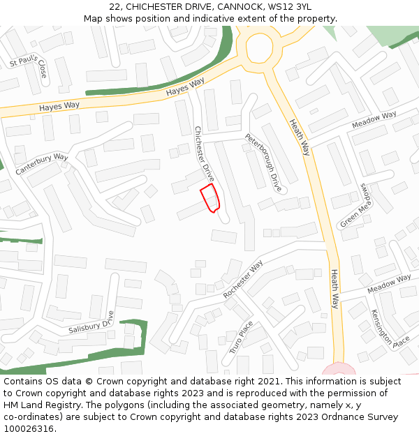 22, CHICHESTER DRIVE, CANNOCK, WS12 3YL: Location map and indicative extent of plot