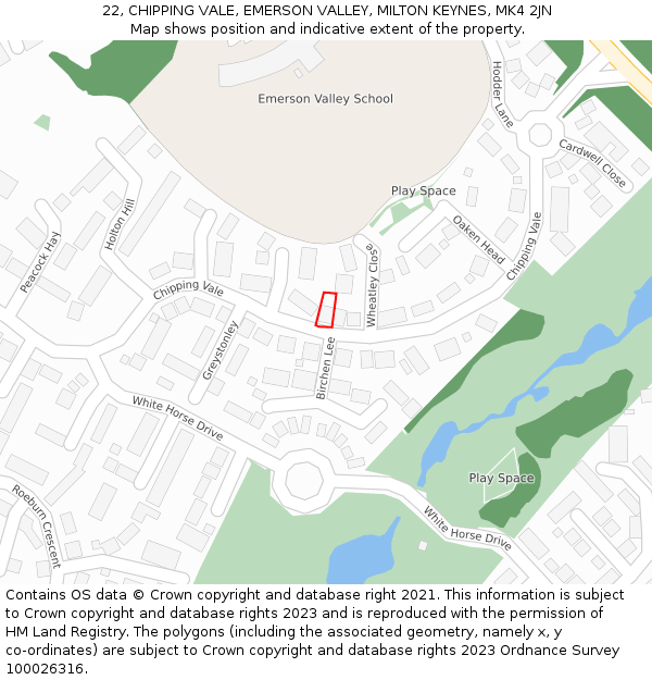 22, CHIPPING VALE, EMERSON VALLEY, MILTON KEYNES, MK4 2JN: Location map and indicative extent of plot