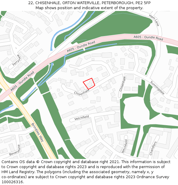 22, CHISENHALE, ORTON WATERVILLE, PETERBOROUGH, PE2 5FP: Location map and indicative extent of plot