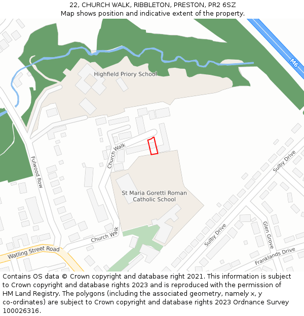 22, CHURCH WALK, RIBBLETON, PRESTON, PR2 6SZ: Location map and indicative extent of plot