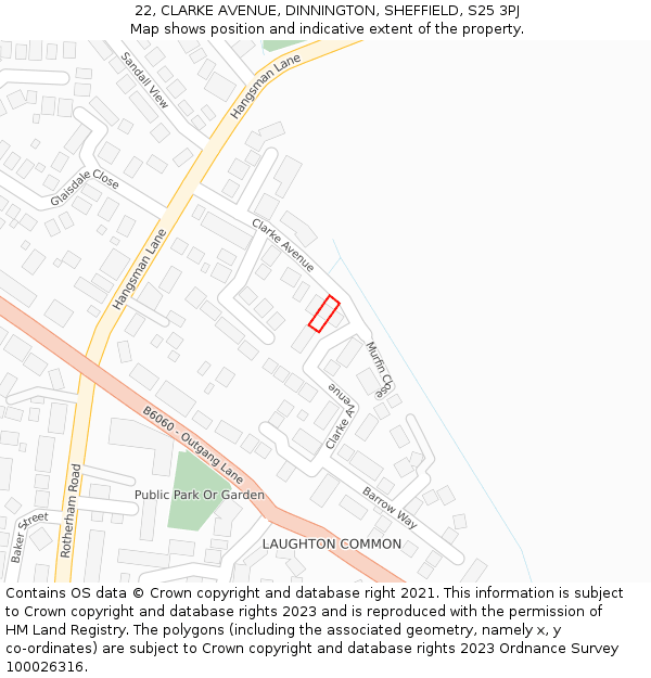 22, CLARKE AVENUE, DINNINGTON, SHEFFIELD, S25 3PJ: Location map and indicative extent of plot