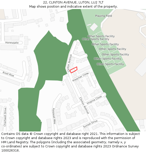 22, CLINTON AVENUE, LUTON, LU2 7LT: Location map and indicative extent of plot