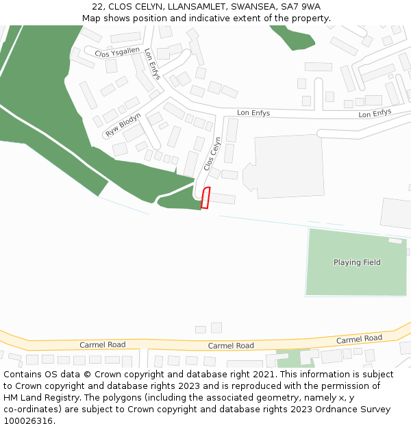 22, CLOS CELYN, LLANSAMLET, SWANSEA, SA7 9WA: Location map and indicative extent of plot