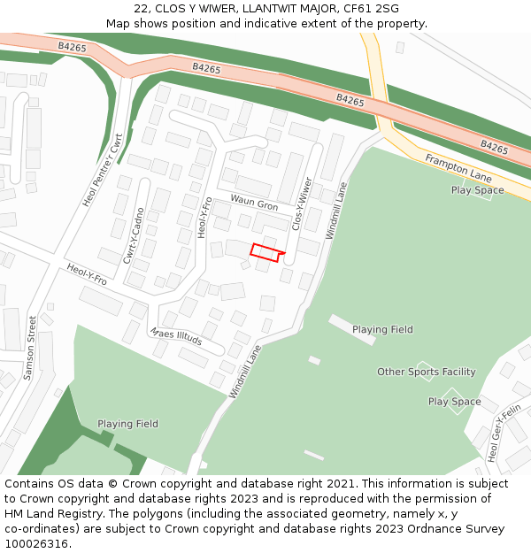 22, CLOS Y WIWER, LLANTWIT MAJOR, CF61 2SG: Location map and indicative extent of plot