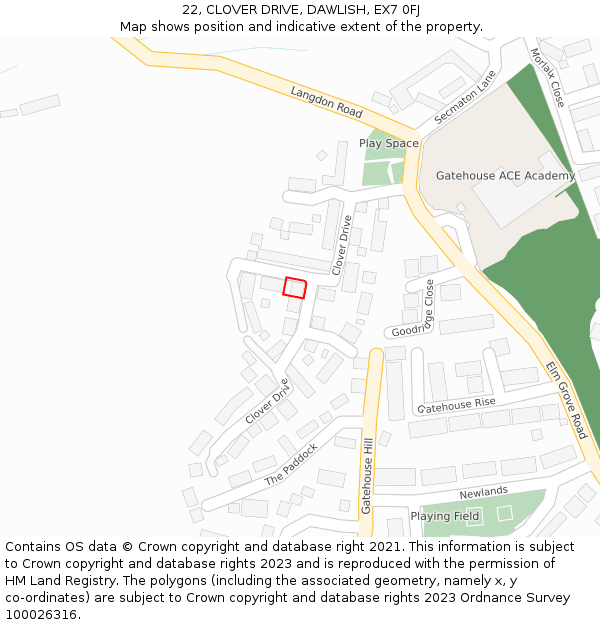 22, CLOVER DRIVE, DAWLISH, EX7 0FJ: Location map and indicative extent of plot