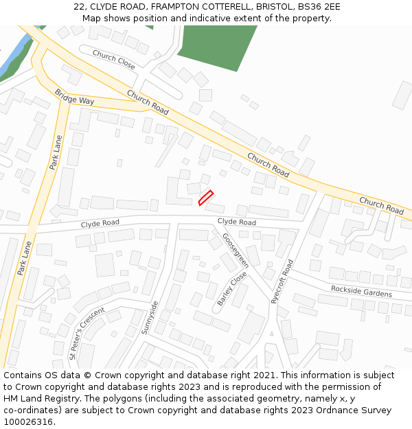 22, CLYDE ROAD, FRAMPTON COTTERELL, BRISTOL, BS36 2EE: Location map and indicative extent of plot
