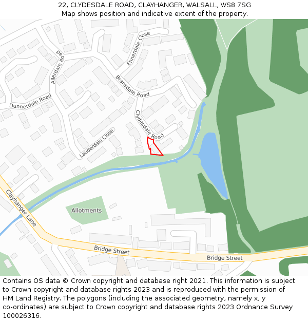 22, CLYDESDALE ROAD, CLAYHANGER, WALSALL, WS8 7SG: Location map and indicative extent of plot