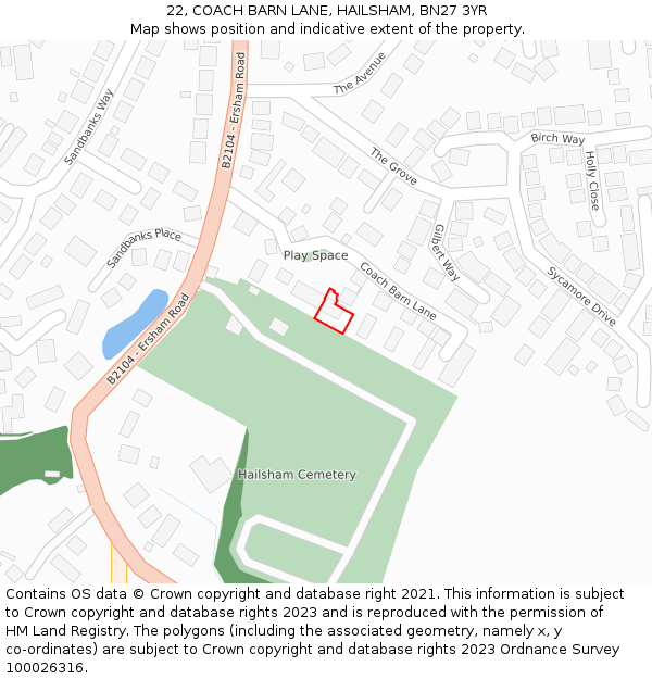 22, COACH BARN LANE, HAILSHAM, BN27 3YR: Location map and indicative extent of plot