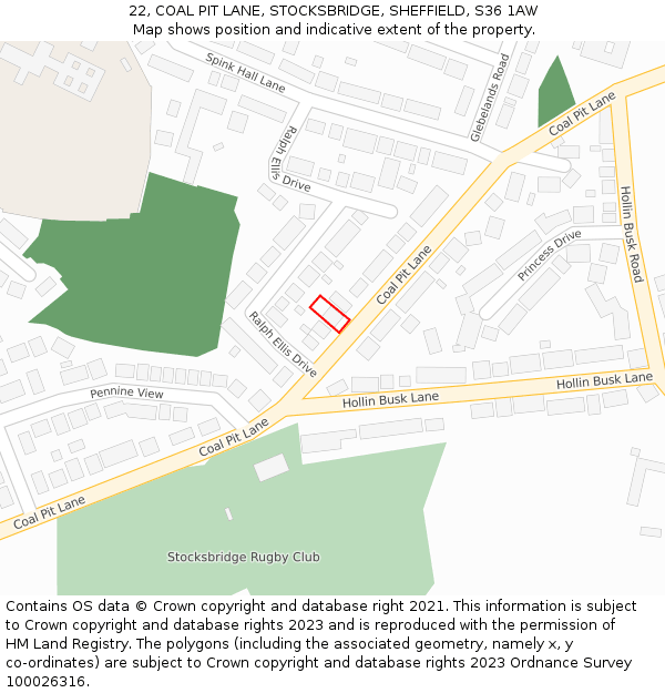 22, COAL PIT LANE, STOCKSBRIDGE, SHEFFIELD, S36 1AW: Location map and indicative extent of plot