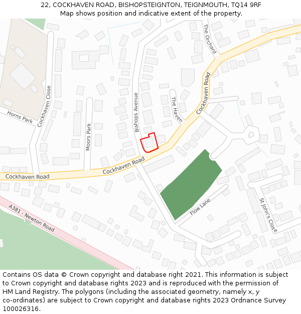 22, COCKHAVEN ROAD, BISHOPSTEIGNTON, TEIGNMOUTH, TQ14 9RF: Location map and indicative extent of plot