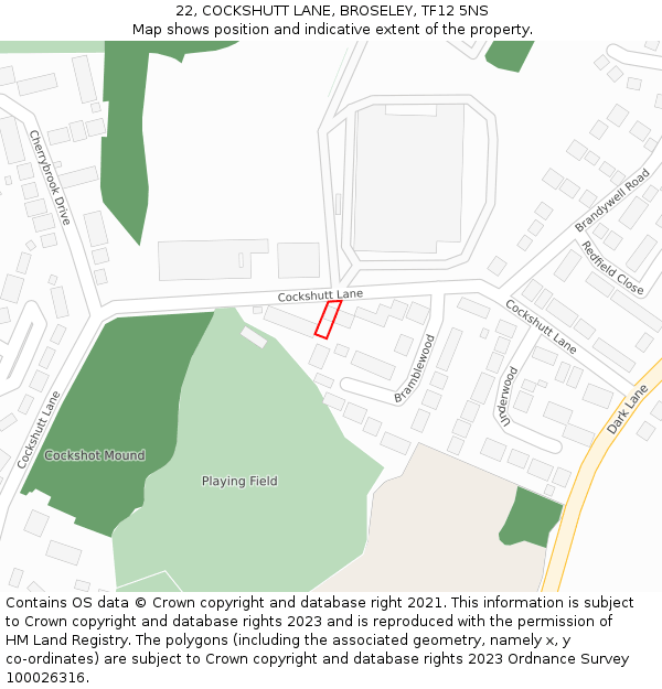 22, COCKSHUTT LANE, BROSELEY, TF12 5NS: Location map and indicative extent of plot