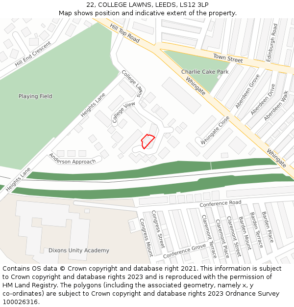 22, COLLEGE LAWNS, LEEDS, LS12 3LP: Location map and indicative extent of plot
