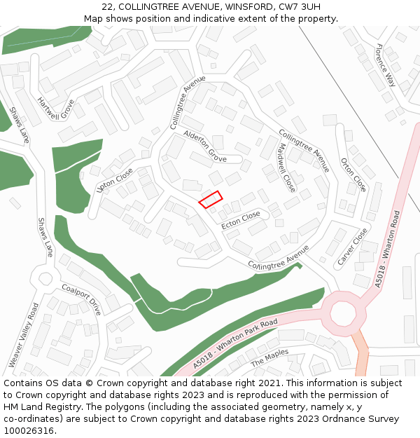22, COLLINGTREE AVENUE, WINSFORD, CW7 3UH: Location map and indicative extent of plot