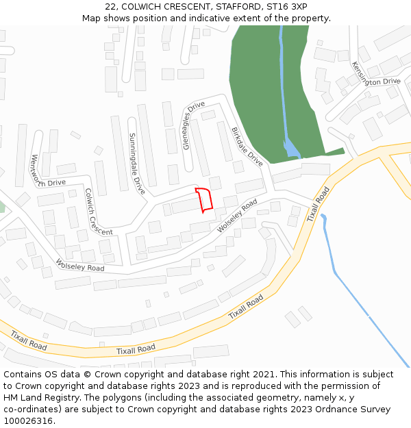 22, COLWICH CRESCENT, STAFFORD, ST16 3XP: Location map and indicative extent of plot